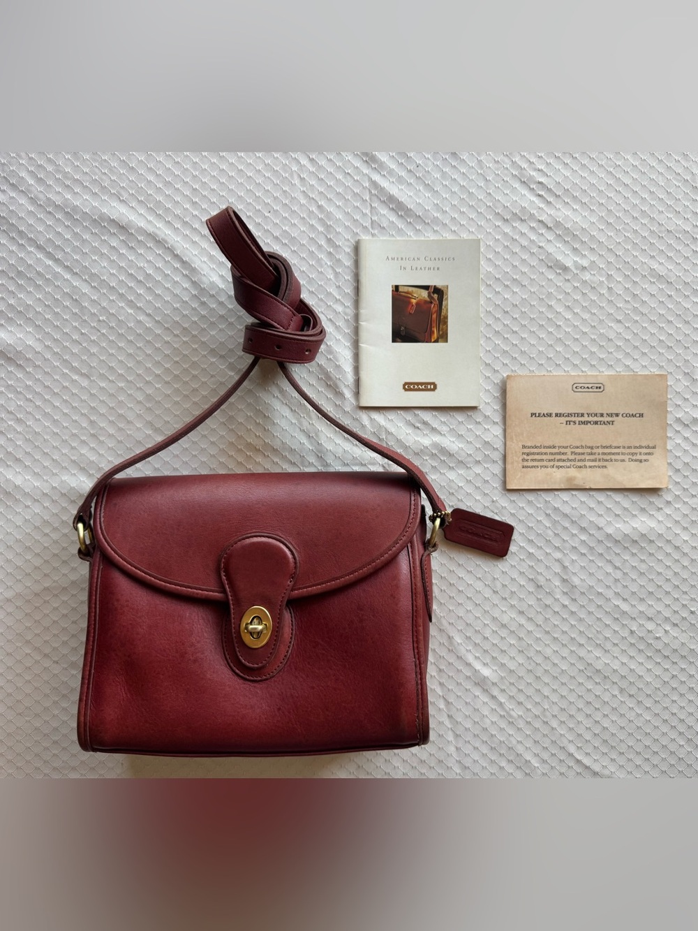 Coach Burgundy Leather Shoulder Bag with Gold Hardware